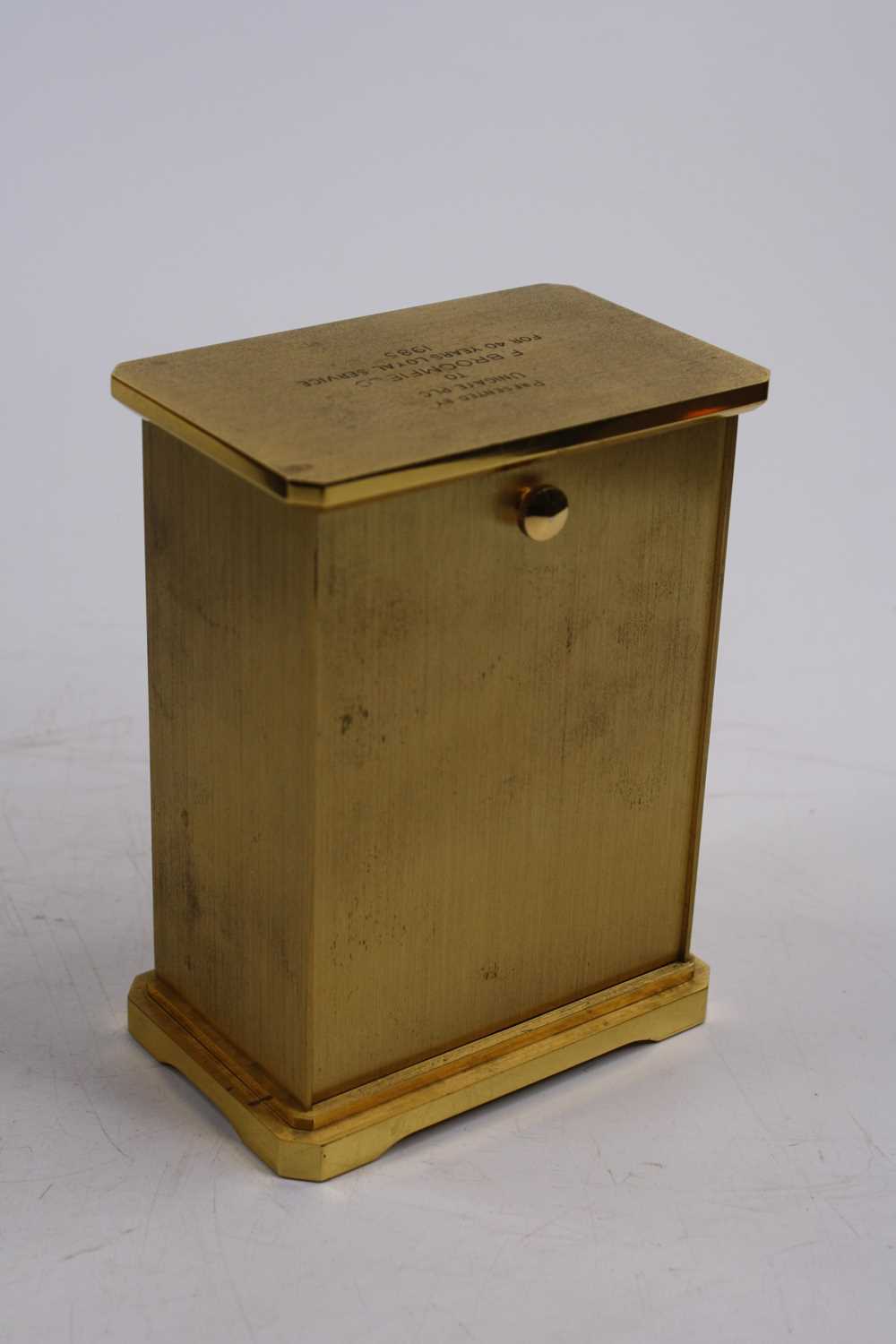 A Garrard & Co. quartz brass cased mantel clock, height 13cm, boxed - Image 3 of 3