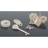 Assorted costume jewellery to include Tiffany & Co silver key pendant, Tiffany & Co silver