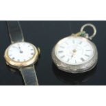 A vintage lady's 9ct gold manual wind wristwatch (overwound), case dia.25mm; together with a