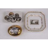 A Fornasetti Roman Coins porcelain pin tray, 13.5x8.5cm, together with a Fornasetti porcelain