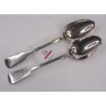 A pair of Victorian Irish Britannia standard silver tablespoons, in the rat-tail fiddle pattern,