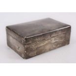 A George V table cigarette box, of rectangular form, having a hinged lid and cedar lined interior,