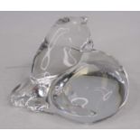 A Baccarat glass paperweight in the form of a cat width 11cm