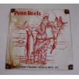 A Penn Reels and Fishing Tackle enamel advertising sign, 25 x 25cm
