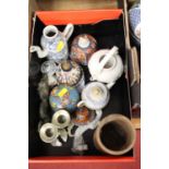 A collection of mixed Asian items, to include Chinese and Japanese porcelain, and a bamboo brush-