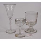 A 19th century glass rummer, height 13cm, together with two further drinking glasses (3)