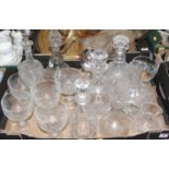 A collection of glassware, to include decanters