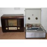 An Elizabethan LZ 34 reel to reel tape recorder, w.39cm, together with an HMV model 1119 walnut