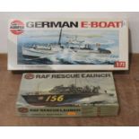 An Airfix 1:72 scale German E-Boat model kit; together with an Airfix RAF Rescue Launch kit