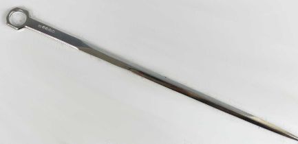 A George III silver meat skewer, of diamond section tapering form with octagonal ring handle,