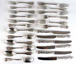 A six-place setting harlequin suite of 19th century silver cutlery in the Fiddle Thread & Shell