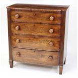 A Regency mahogany bowfront chest, the four long graduated drawers within reeded pilasters, w.