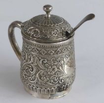A Victorian silver lidded mustard, in the form of a baluster tankard with single handle and ball
