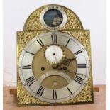 William Carter of London - a George III brass longcase clock dial and movement, the 12" arched brass