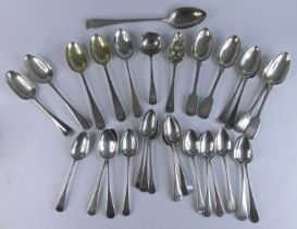 An extensive harlequin suite of George II and later silver spoons, mostly in the Old English pattern
