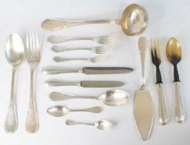 An extensive late 20th century Italian silver cutlery suite, having shaped and reeded stems,