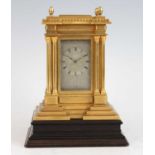 A fine mid-Victorian gilt brass carriage clock by Hunt & Roskell of London, circa 1870, the