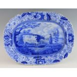 A Staffordshire blue and white pearlware meat platter, circa 1810, transfer decorated in the 'Durham