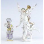 A Meissen porcelain figure of a girl, 19th century, shown in 18th century dress pouring wine, h.