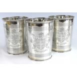 A set of three early Victorian silver beakers, each of cylindrical slightly tapering form with