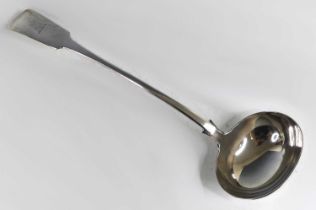 A Victorian silver soup ladle, in the Fiddle pattern, the terminal bright cut engraved with a