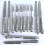 A George IV silver set of dessert knives and forks, comprising six cake forks and six cake knives,