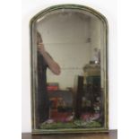A George III green painted pine mirror, having an arched bevelled plate, the apron reverse painted