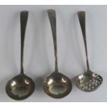 A pair of George III silver sauce ladles, in the Old Engish pattern, maker George Smith III,