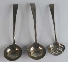 A pair of George III silver sauce ladles, in the Old Engish pattern, maker George Smith III,