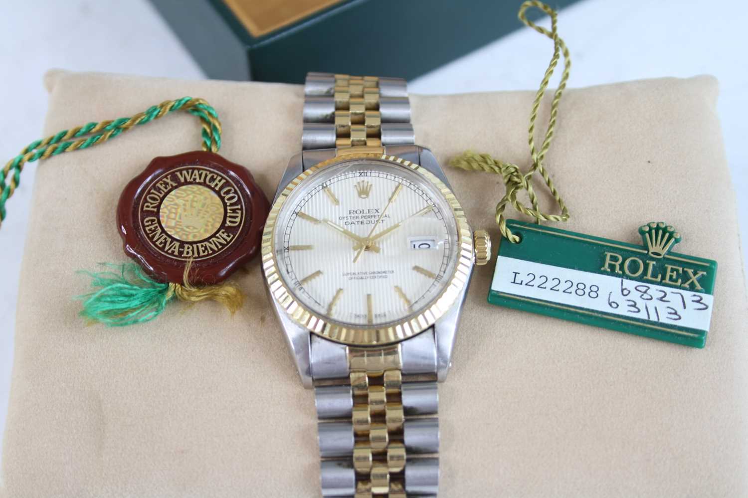 A bi-metal Rolex Oyster Perpetual Datejust automatic wristwatch, having a cream tapestry index dial, - Image 9 of 9