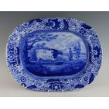 A Staffordshire blue and white pearlware meat platter, circa 1810, transfer decorated in the 'Durham