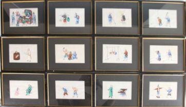 A collection of twelve late 19th century Chinese export figural pith (rice paper) paintings,