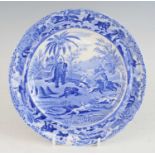 A Spode 'Indian Sporting' series blue and white plate, circa 1810, transfer decorated in the '