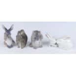 A collection of four Royal Copenhagen porcelain animals, to include a seated mouse, numbered 2644, a