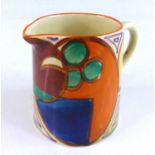 A 1930s Clarice Cliff Melon pattern pottery cream jug, typically bright colour painted, black