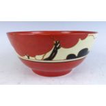 A 1930s Clarice Cliff Red Autumn pattern pottery footed table bowl, with typical bold painted