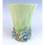 A 1930s Clarice Cliff 'My Garden' pottery vase, of slightly trumpet form, stylised floral moulded