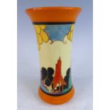 A 1930s Clarice Cliff Summer House pattern pottery vase, of waisted form, typically bright colour