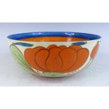 A large 1930s Clarice Cliff Lily pattern pottery table bowl, typically bright colour painted
