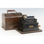 An early 20th century oak cased Edison Gem Model C cylinder phonograph, serial no. 278963, with