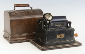 An early 20th century oak cased Edison Gem Model C cylinder phonograph, serial no. 278963, with