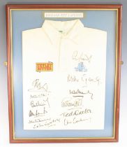 An AMS England cricket shirt with Tetley Bitter sponsor, signed by various England test captains