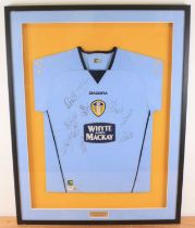 Football, a multi signed Leeds United shirt from the 2004-2005 season, mounted for display, 72 x