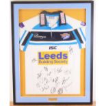 Rugby Union, a multi signed Leeds Rhinos shirt for the 2014 season, mounted for display, 72 x 94cm ,