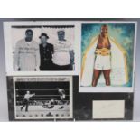 Boxing, Larry Holmes, autograph on lined paper mounted within a display of three prints of Sonny