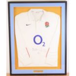 Ruby Union, a replica 2011 season shirt, signed to the chest by Lawrence Dallaglio, mounted for