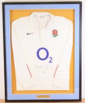 Ruby Union, a replica 2011 season shirt, signed to the chest by Lawrence Dallaglio, mounted for