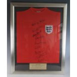 A replica England 1966 World Cup football shirt, signed in black ink to the front Gordon Banks,