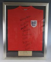 A replica England 1966 World Cup football shirt, signed in black ink to the front Gordon Banks,