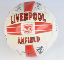 A Liverpool Football Club Technology Beaufort leather football, signed by various team members in